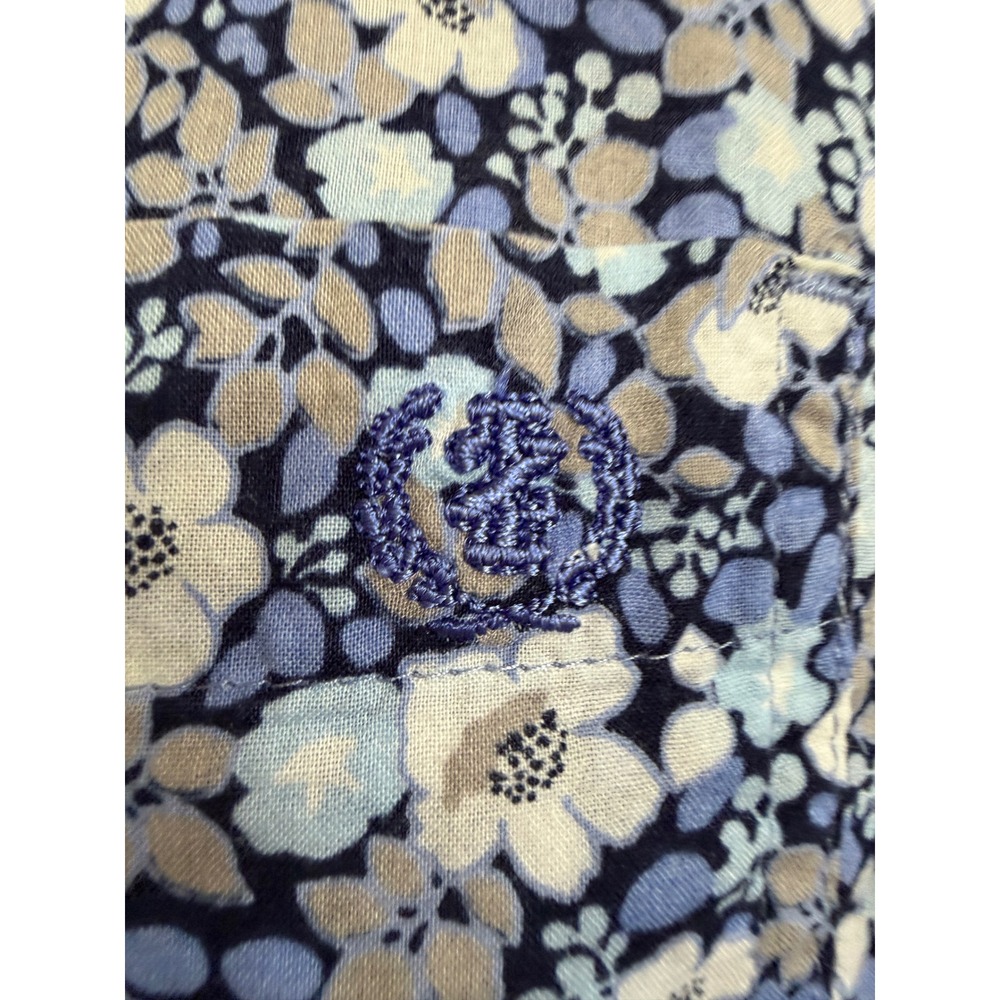IZOD Womens Floral Button Down Shirt Blue White Long Sleeve XL Gold Rim Buttons - Picture 8 of 9